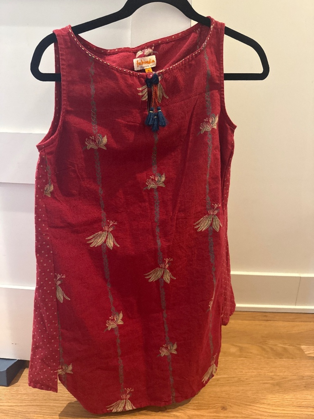 Fabindia Cotton Tunic/Kurta Sleeveless Red Small